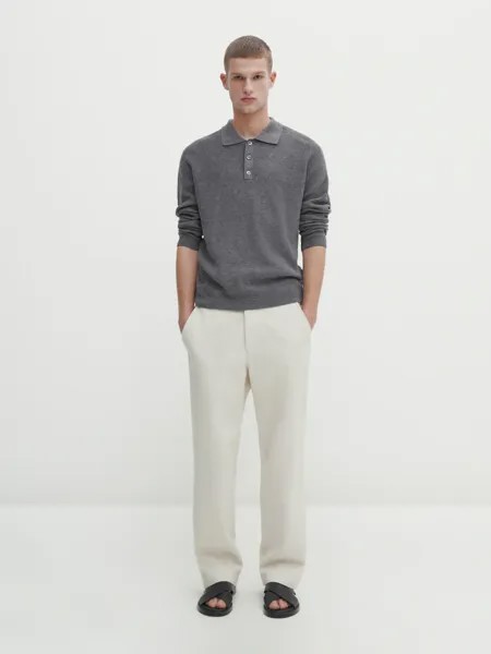 Свитер-Поло из смеси шерсти и хлопка Massimo Dutti, серый