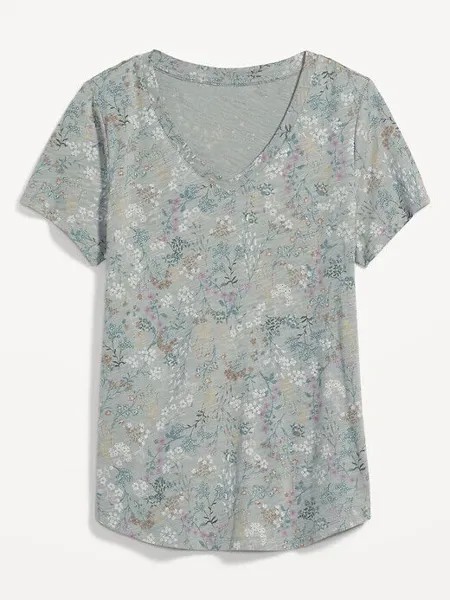 NWT Old Navy Soft EveryWear Футболка с v-образным вырезом и принтом, синяя женская с цветочным принтом, M