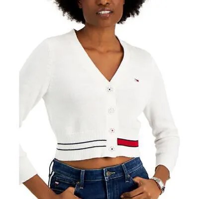 Женский белый вязаный укороченный кардиган Tommy Jeans-свитер-топ L BHFO 2434