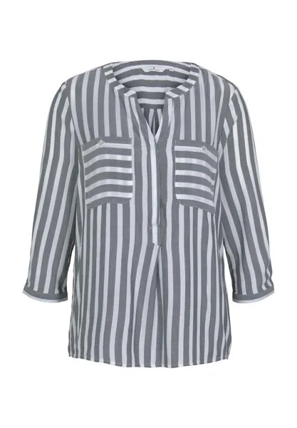 Блузка-рубашка с разрезом на шее, в полоску, женская TOM TAILOR, цвет Offwhite Grey