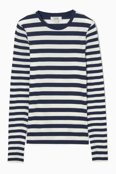 Лонгслив COS Slim-fit, темно-синий/белый