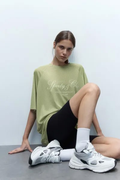 Футболка oversize спортивная из сетки с принтом