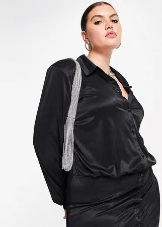 Платье-рубашка мини из эластичного атласного материала от комплекта ASOS DESIGN Curve-Черный цвет