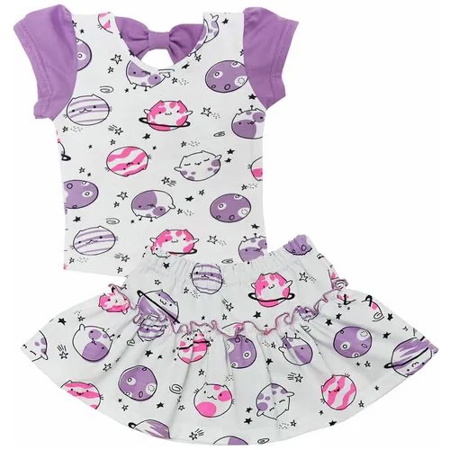 Комплект одежды  Папитто для девочек, футболка и юбка, пояс на резинке, размер 86, фиолетовый, белый