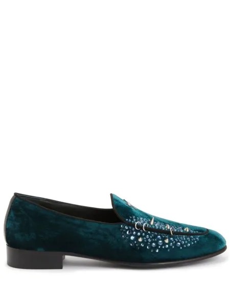 Giuseppe Zanotti бархатные лоферы со стразами, зеленый