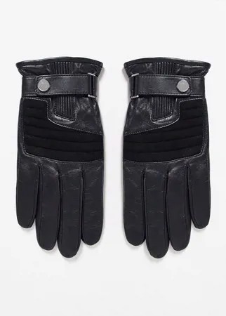 Черные кожаные перчатки HUGO-Черный