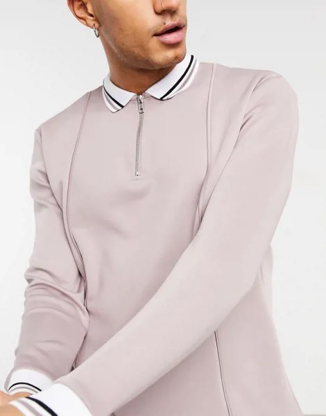 Свободный лонгслив-поло из ткани скуба от комплекта ASOS DESIGN-Фиолетовый