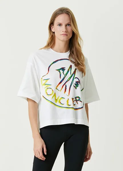 Белая футболка с круглым вырезом и логотипом Moncler