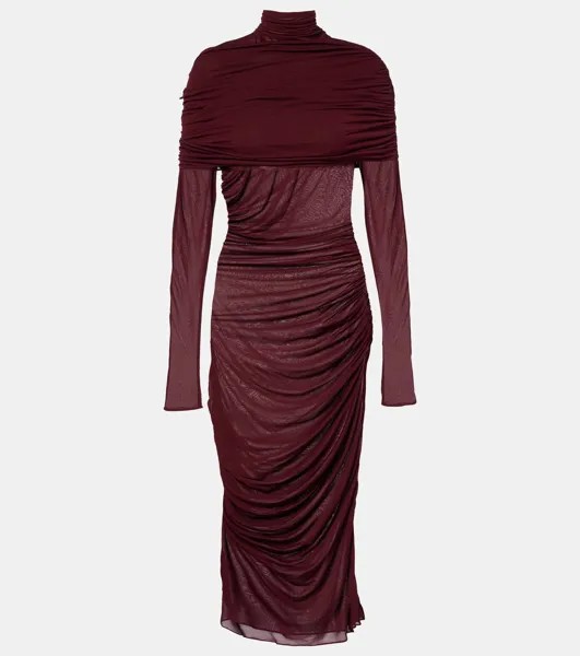 Прозрачное платье миди со сборками Mugler, цвет blood red