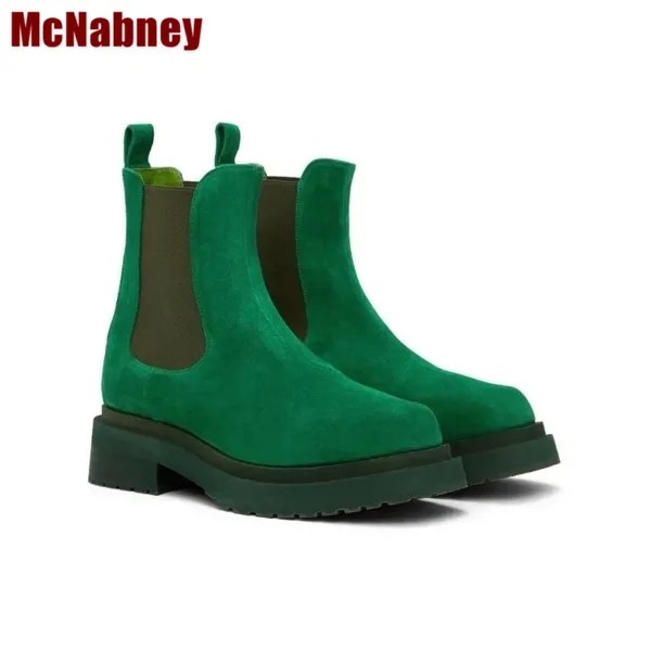 Мужские замшевые ботильоны челси из натуральной кожи, зеленые и оранжевые однотонные ботинки, модные зимние теплые ботинки без шнуровки