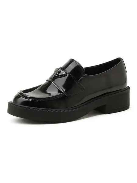 Milanoo Women Loafer Shoes Chunky Heel Patent Leather Black Loafers