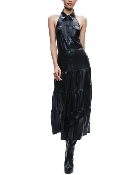 Alice + olivia Miranda Многоуровневое платье миди с лямкой на шее, черный