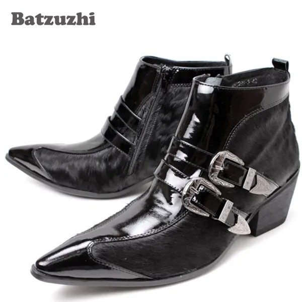 Batzuzhi Япония Стиль персонализированные мужские сапоги 6,5 см на высоком каблуке с острым носком мужские кожаные ботинки мужские ботинки, EU38-46