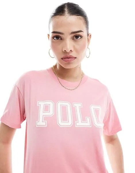 Розовая футболка с логотипом на груди Polo Ralph Lauren
