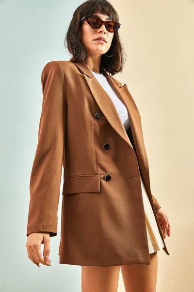 Женская куртка из атласа с круглыми пуговицами Bianco Lucci, коричневый