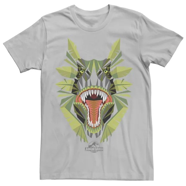 Мужская футболка с рисунком Jurassic World Tikisaur Leaf Face Roar Licensed Character, серебристый