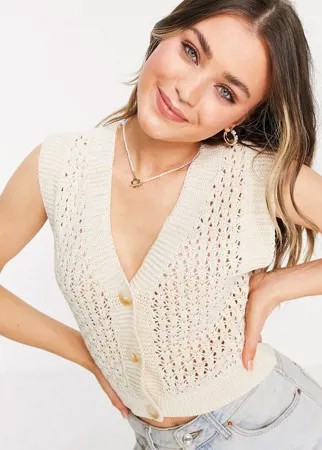 Белый ажурный жилет с планкой на пуговицах ASOS DESIGN