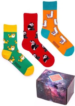 Цветные носки Babushka, набор носков с принтом, 3 пары в коробке, размер 36-39, CGB-1