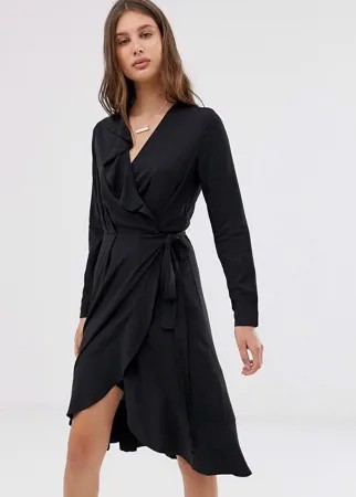 Платье с запахом и оборками In Wear Octavia-Черный