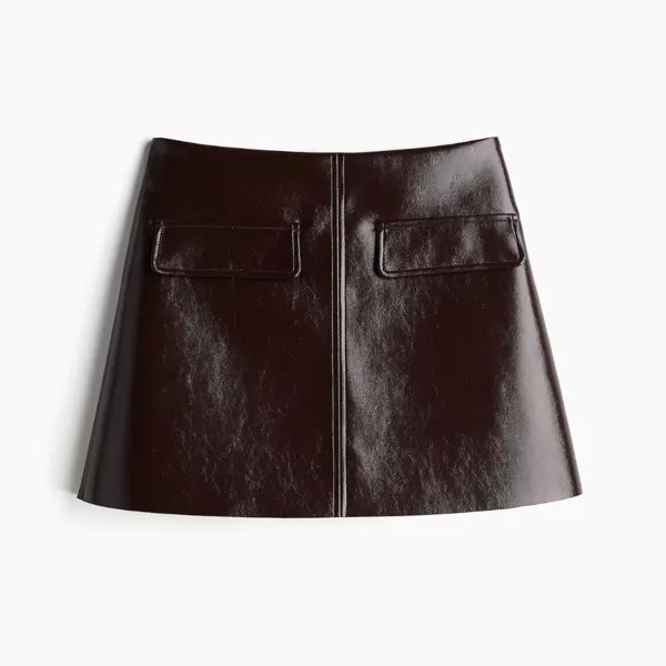 Юбка H&M A/W 2024 Coated Mini, темно-бордовый