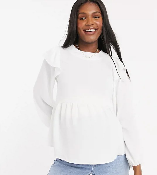 Лонгслив цвета слоновой кости с оборками ASOS DESIGN Maternity-Белый