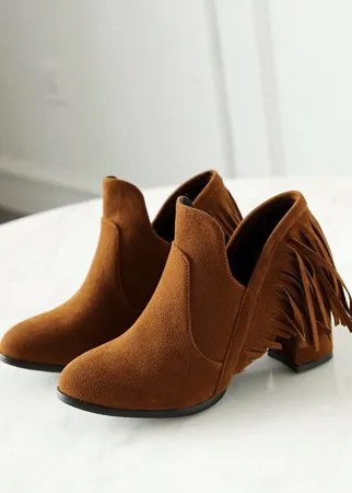 Женские ботинки с кисточками, повседневные мокасины с острым носком на массивном каблуке и щиколотке Ботинки