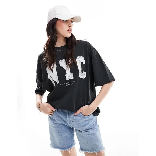 Футболка Asos Design Oversized With NYC, темно-серый