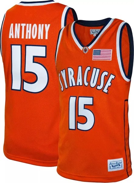 Оригинальная Мужская Retro Brand Баскетбольная майка Carmelo Anthony Syracuse Orange #15 оранжевого цвета в стиле ретро