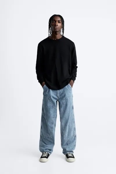 Джинсы carpenter лоскутного шитья с карманами Zara, средне-синий
