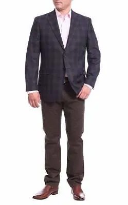 Мужской спортивный пиджак I Uomo Classic Fit, серый и синий клетчатый пиджак с 2 пуговицами из 100 % шерсти