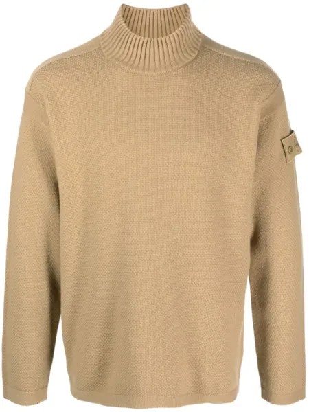 Stone Island logo-patch roll-neck jumper, коричневый