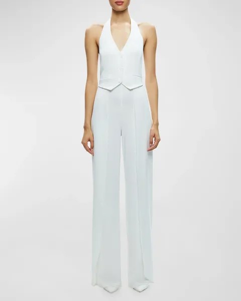 Комбинезон с жилетом и разрезом по ноге Robin Halter Alice + Olivia, цвет Off White