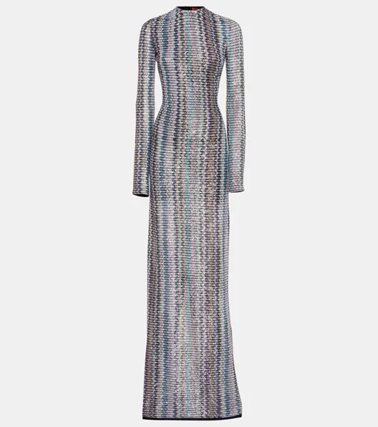Длинное платье с пайетками Zig Zag Missoni, цвет chevronmultiroselightblueblack