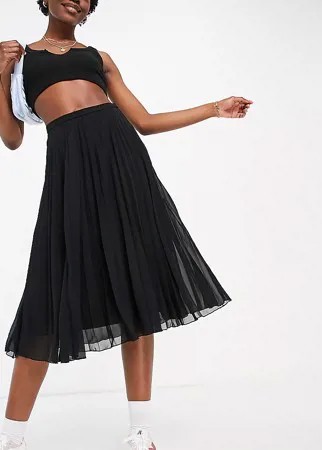Черная плиссированная юбка миди ASOS DESIGN Tall-Черный цвет