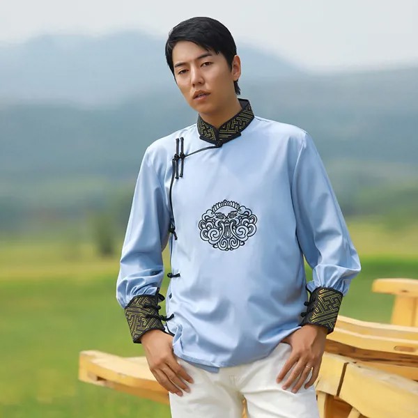 Традиционный костюм Тан, Мужская Праздничная куртка с воротником-стойкой, Монгольская Банкетная блузка, винтажный чонсам, топ для вечерние