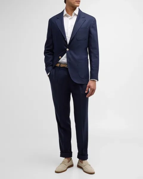 Эксклюзивный мужской льняно-шерстяной костюм Brunello Cucinelli, цвет Navy