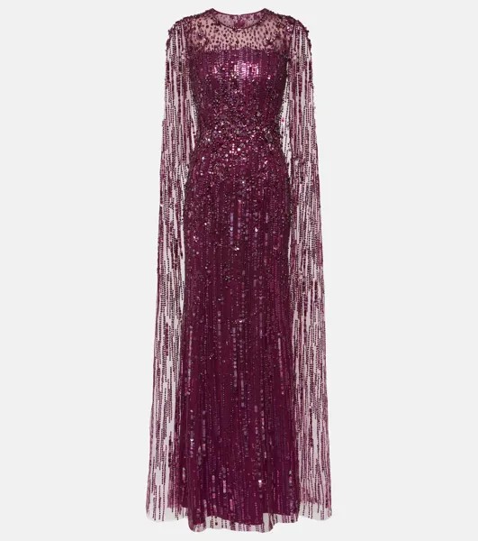 Рубиновое платье с кейпом и пайетками Jenny Packham, красный