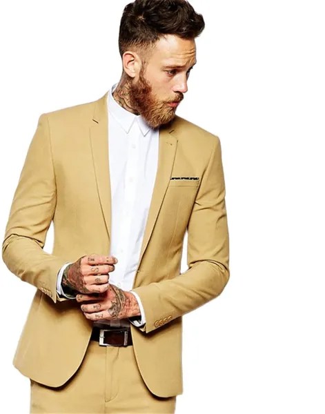 Повседневный золотистый мужской костюм, облегающие смокинги для жениха, мужские костюмы из 2 предметов для свадебной вечеринки, строительный наряд (пиджак + брюки), terno 2020