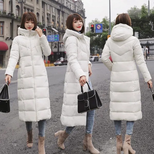 Женщины Длинные Тонкие Теплые с капюшоном Зимняя пуховик Пальто Outwear Wadded Parkas Хлопчатобумажная подкладка
