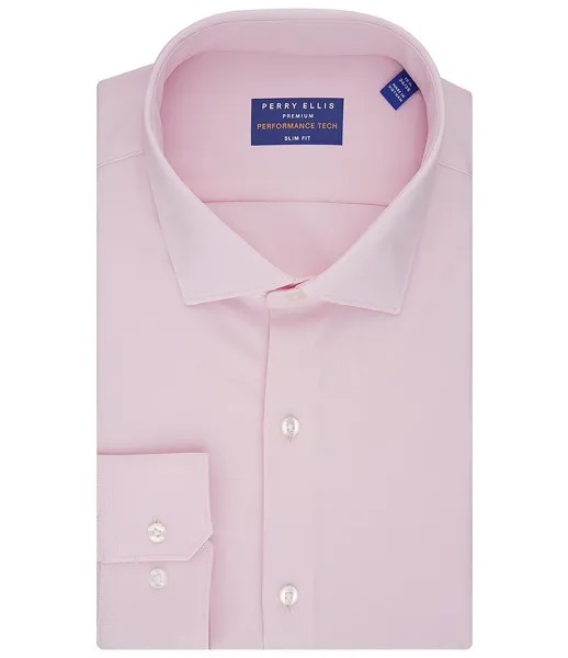 Однотонная классическая рубашка приталенного кроя Perry Ellis с раздвинутым воротником премиум-класса Performance Tech, розовый
