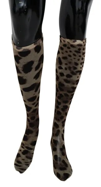 DOLCE - GABBANA Носки нейлоновые коричневые с леопардовым принтом женские до колена s. Рекомендованная розничная цена: 220 долларов США.