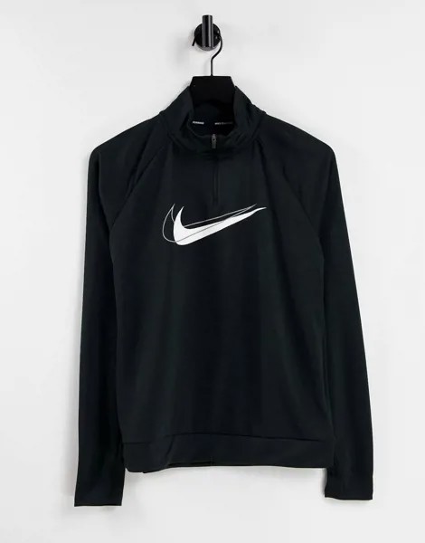 Черный лонгслив с логотипом-галочкой и короткой молнией Nike Running Dri-FIT-Черный цвет