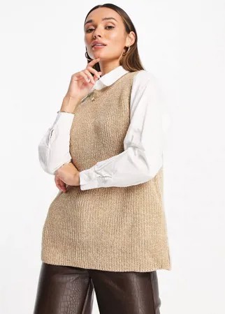 Удлиненный трикотажный жилет светло-коричневого цвета Vero Moda-Коричневый цвет