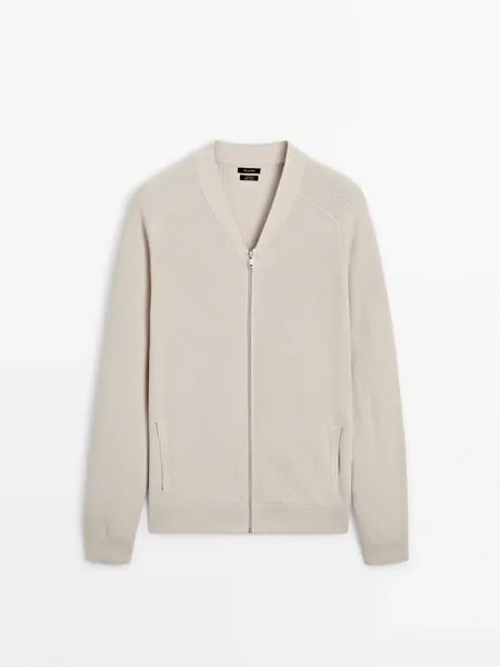 Кардиган из 100 % хлопка на молнии Massimo Dutti, бежевый