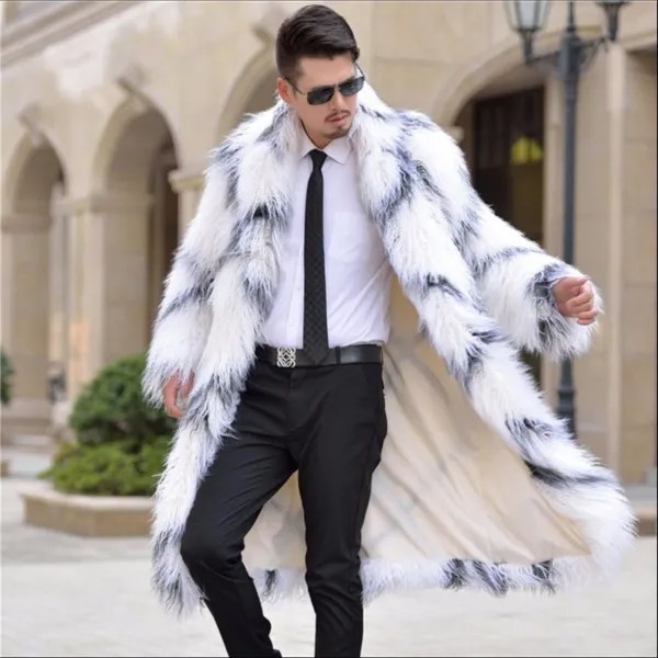 S-3xl, зимняя Новинка, мужское пальто из искусственного меха, ветровка, пальто, Длинная ветровка, Толстая теплая Модная Кожаная шуба, сценические костюмы певиц