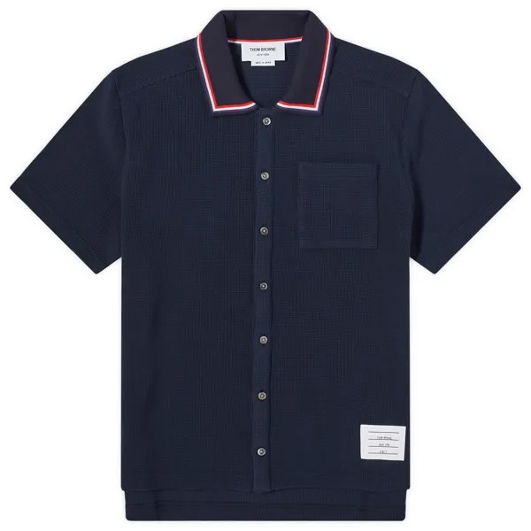 Рубашка с коротким рукавом Thom Browne Short Sleeve Button Down Textured Shirt, темно-синий