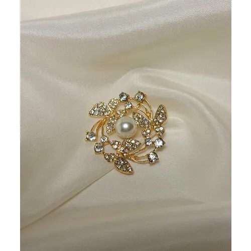 Брошь Fashion jewelry, стразы, золотой