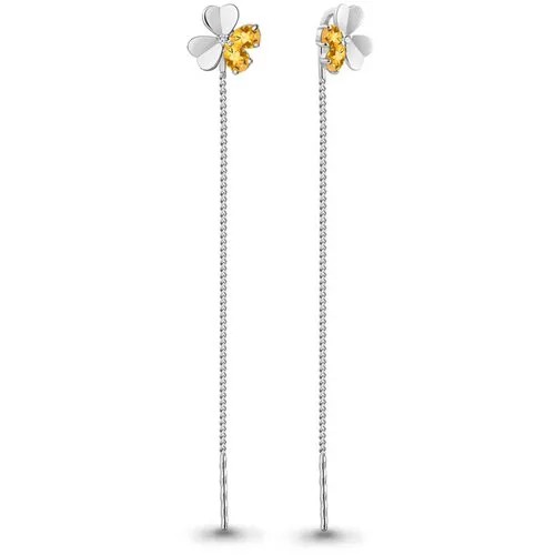 Серьги цепочки, с подвесками Diamant online, серебро, 925 проба, родирование, цитрин, фианит, аквамарин, серебряный, желтый