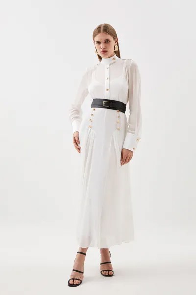 Прозрачное тканое платье мидакси с поясом в стиле милитари Karen Millen, белый