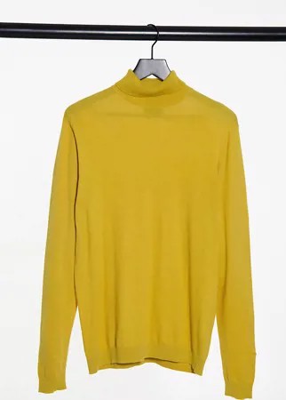 Хлопковый джемпер горчичного цвета с отворачивающимся воротником ASOS DESIGN Tall-Желтый